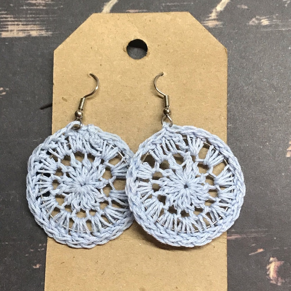 Handmade crochet dangle earrings blue MunandMe - Picture 2 of 4